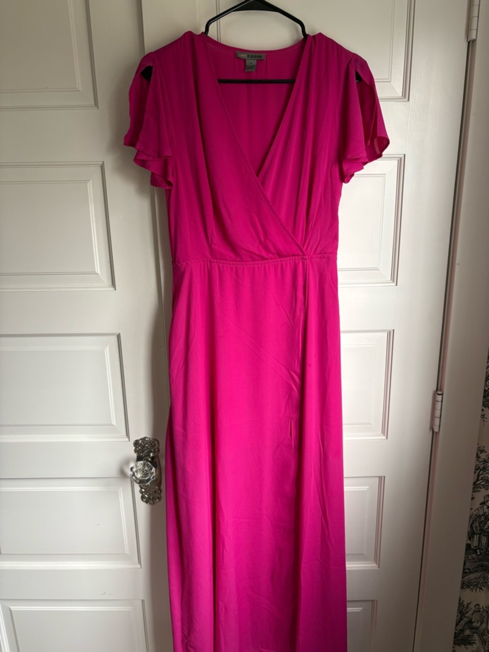 Love By Design Hot Pink Flutter-Sleeve Surplice Maxi Dress